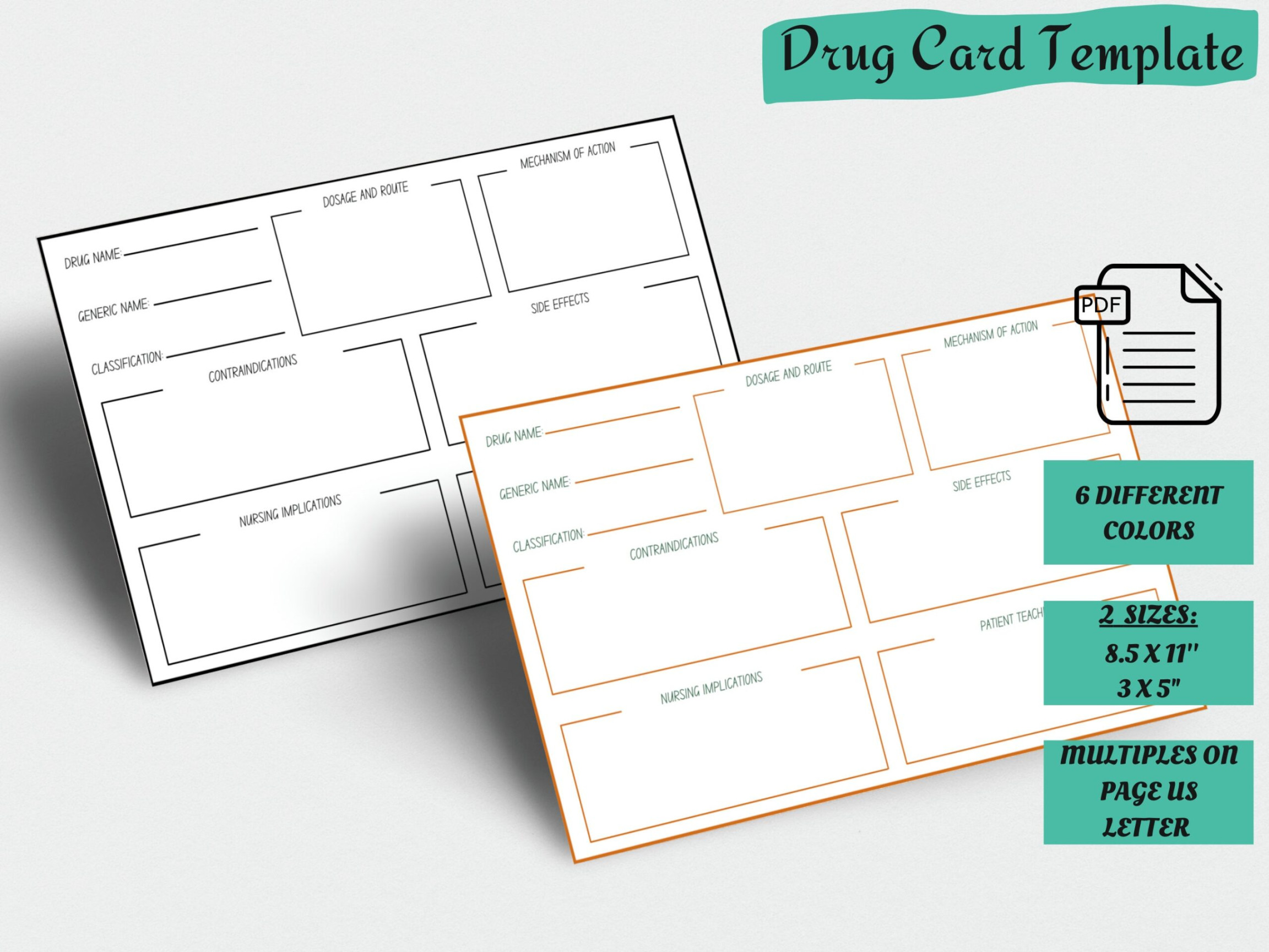 Nursing Pharmacology Drug Flashcards Template