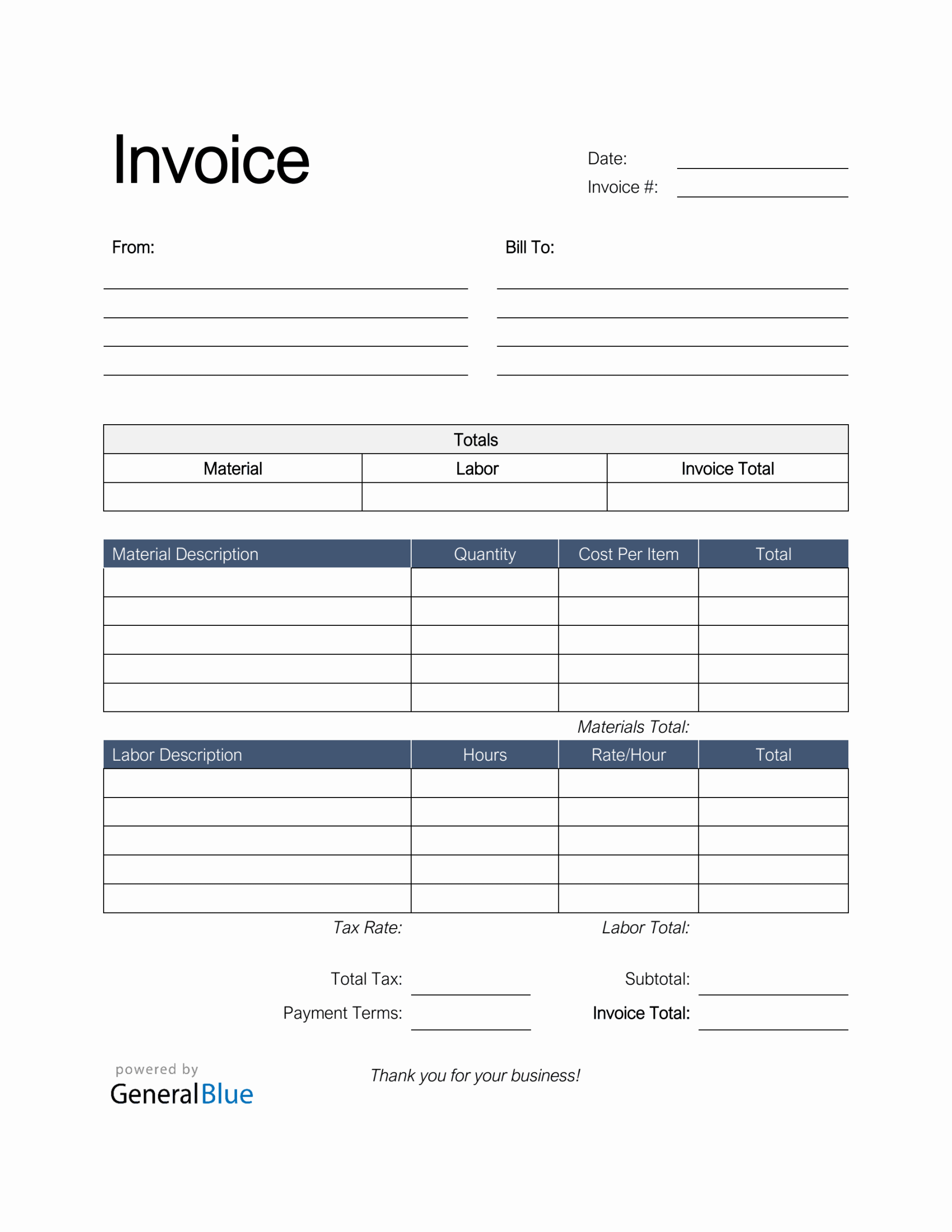 Parts and Labor Invoice in PDF (Basic)