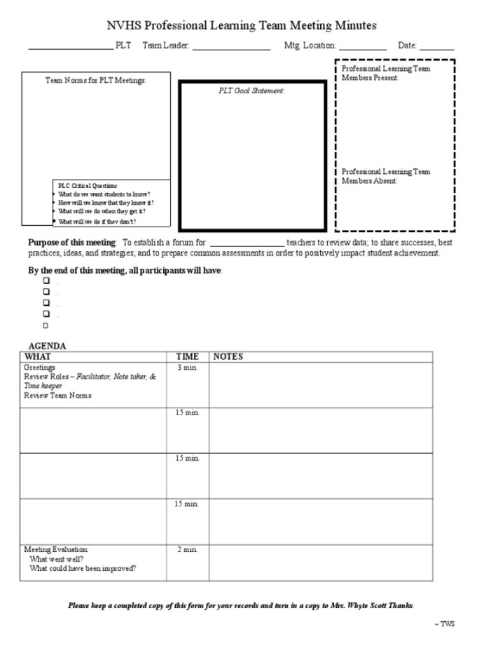 PLC Agenda and Minutes Template  PDF