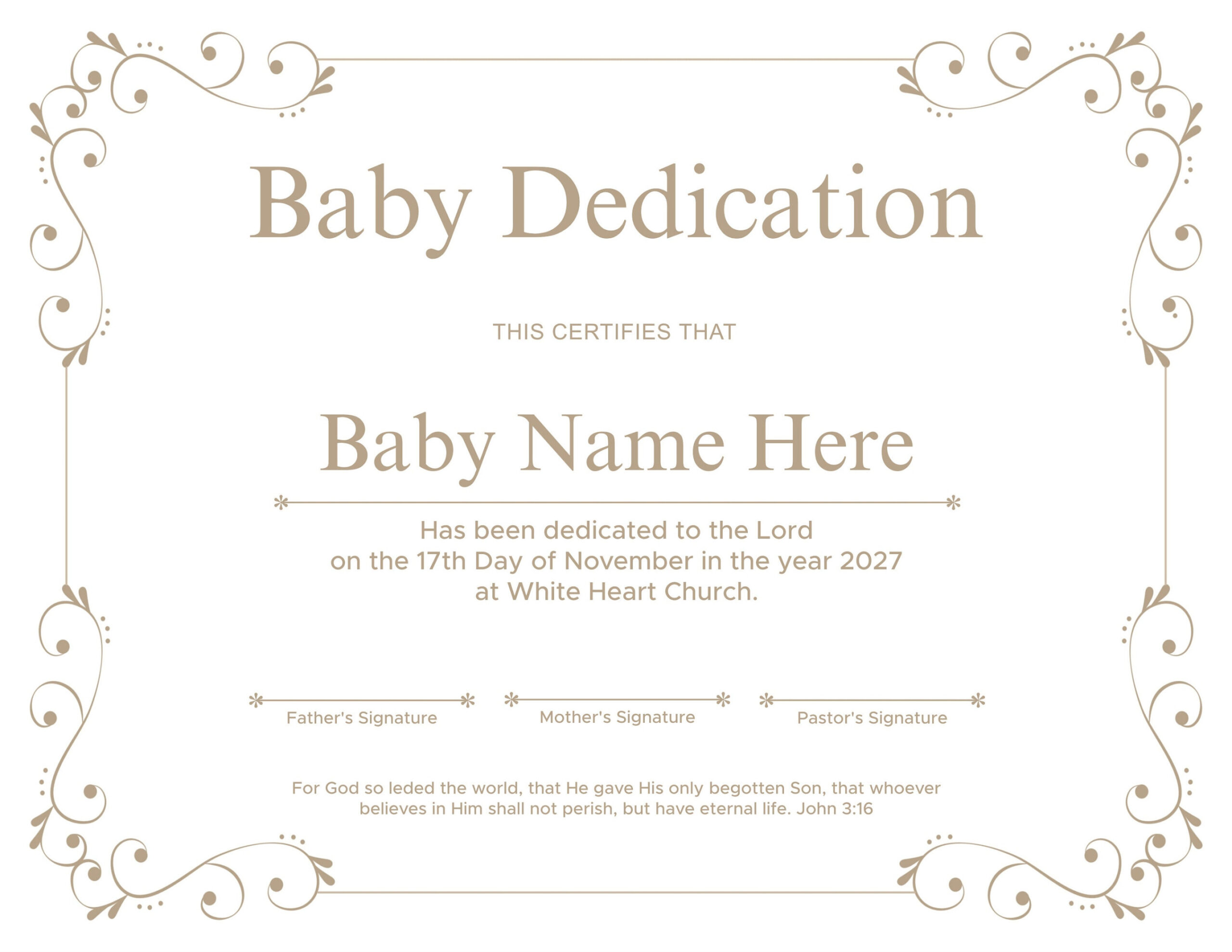 Printable Baby Dedication Certificate. Editable Baby Christening  Certificate.