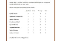 Restaurant Comment Card Template: A Tool For Customer Feedback And Improvement