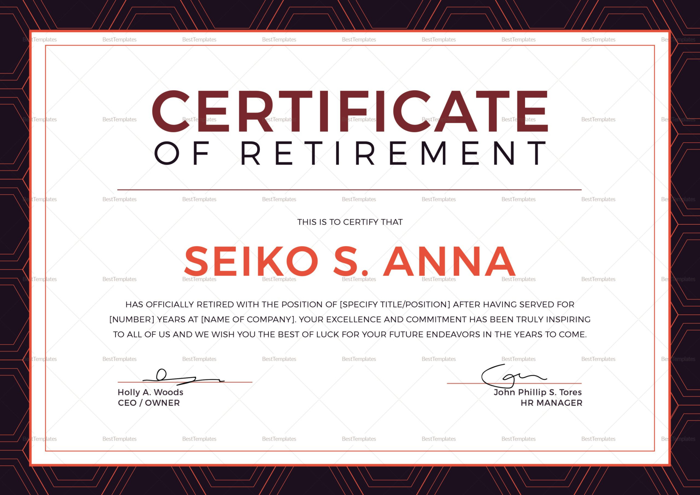 Retirement Certificate Design Template in PSD, Word, Publisher