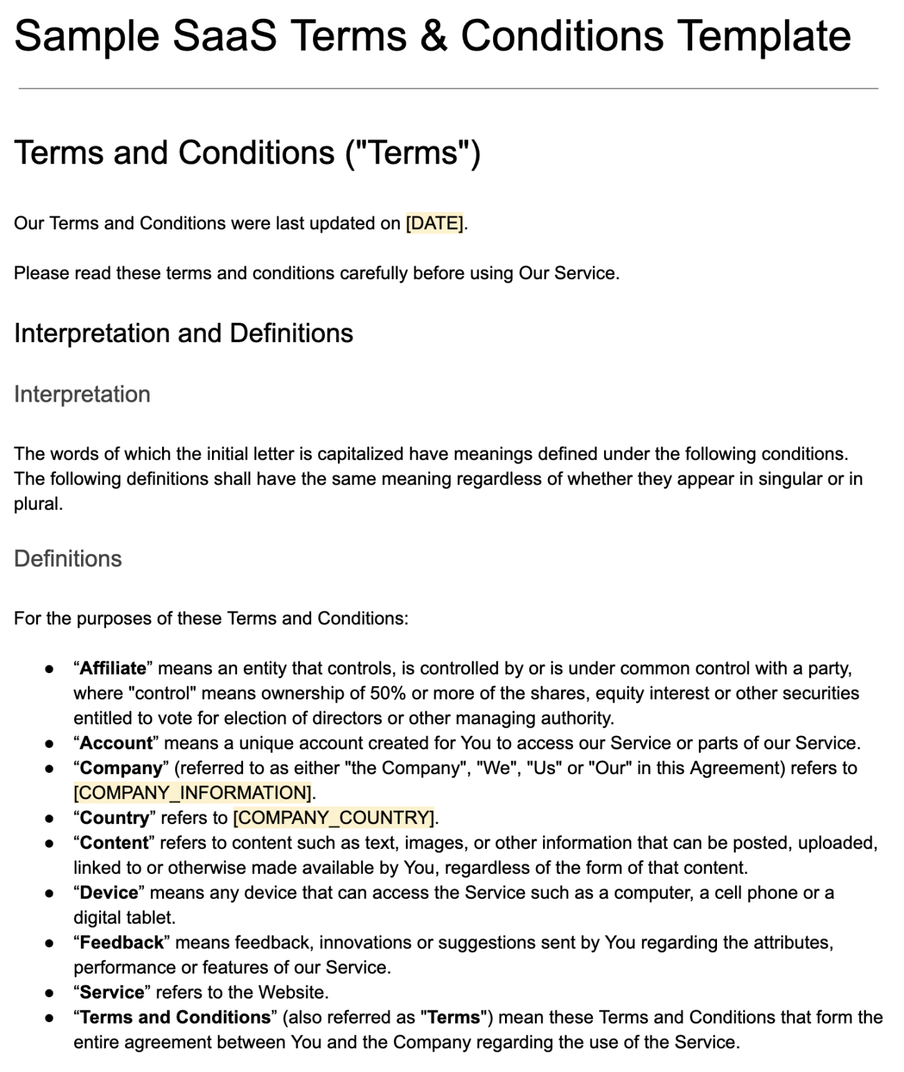 SaaS Terms & Conditions Template - TermsFeed