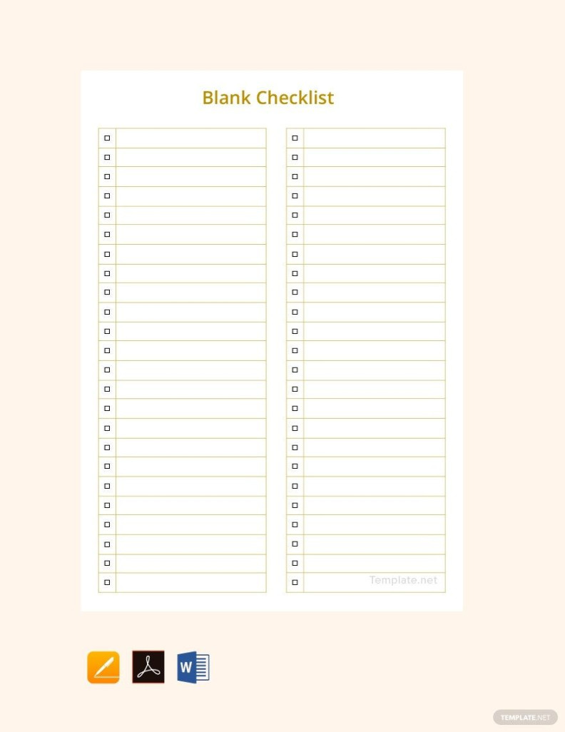 Sample Blank Checklist Template in Pages, PDF, Word, Google Docs