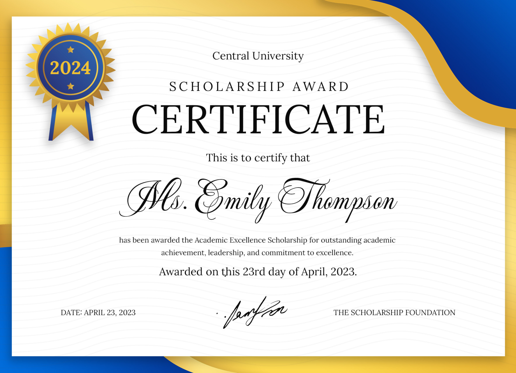 Scholarship Award Certificate Free Google Docs Template - gdoc