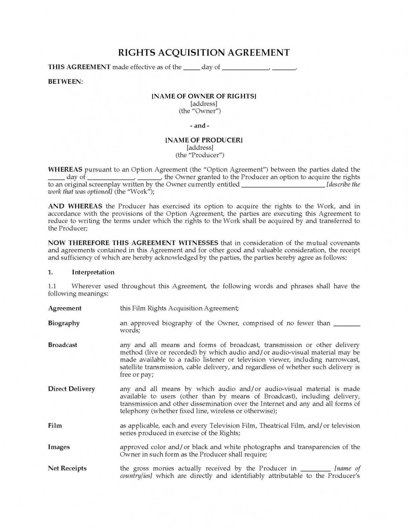 Screenplay Option Agreement Template