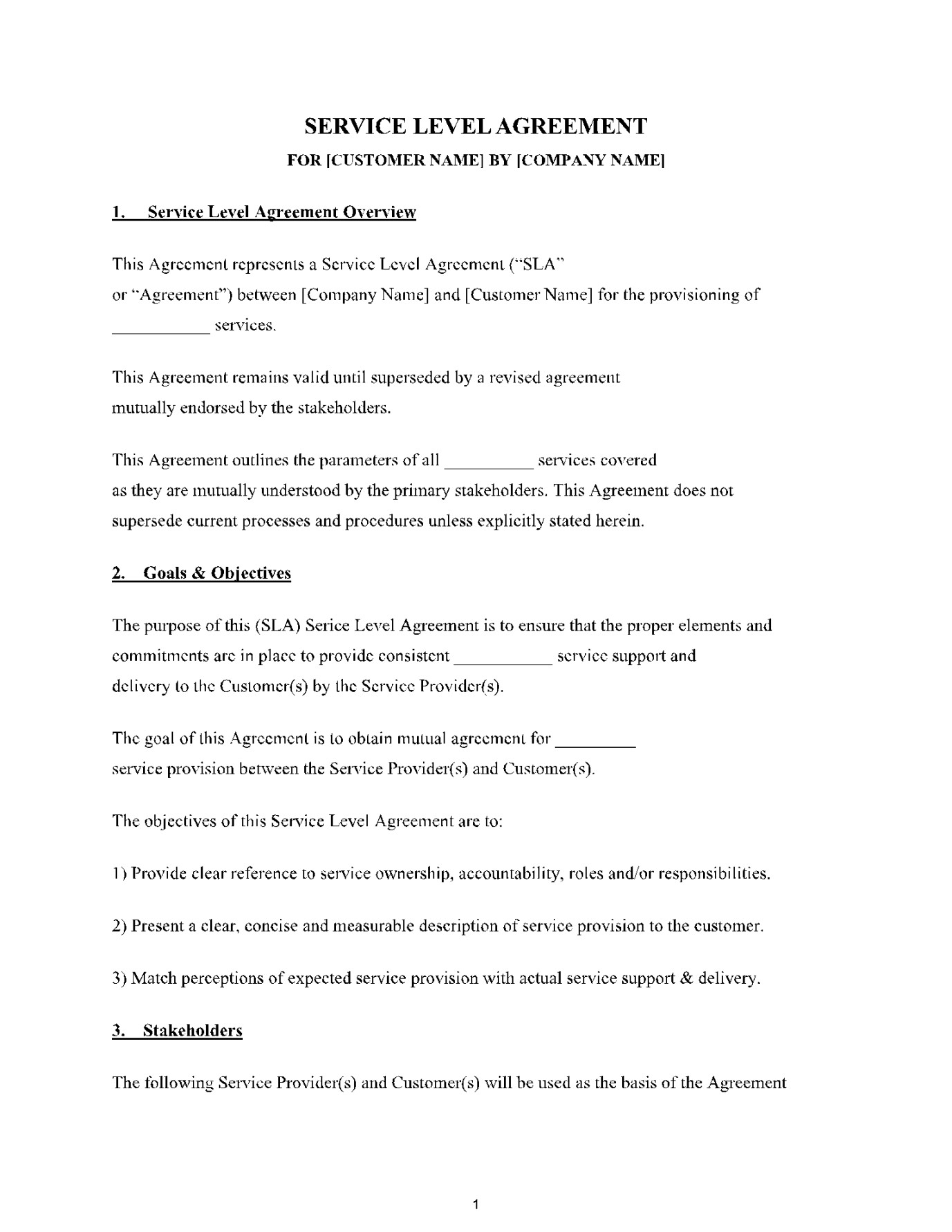 Service Level Agreement Template in  (% Free Sample)