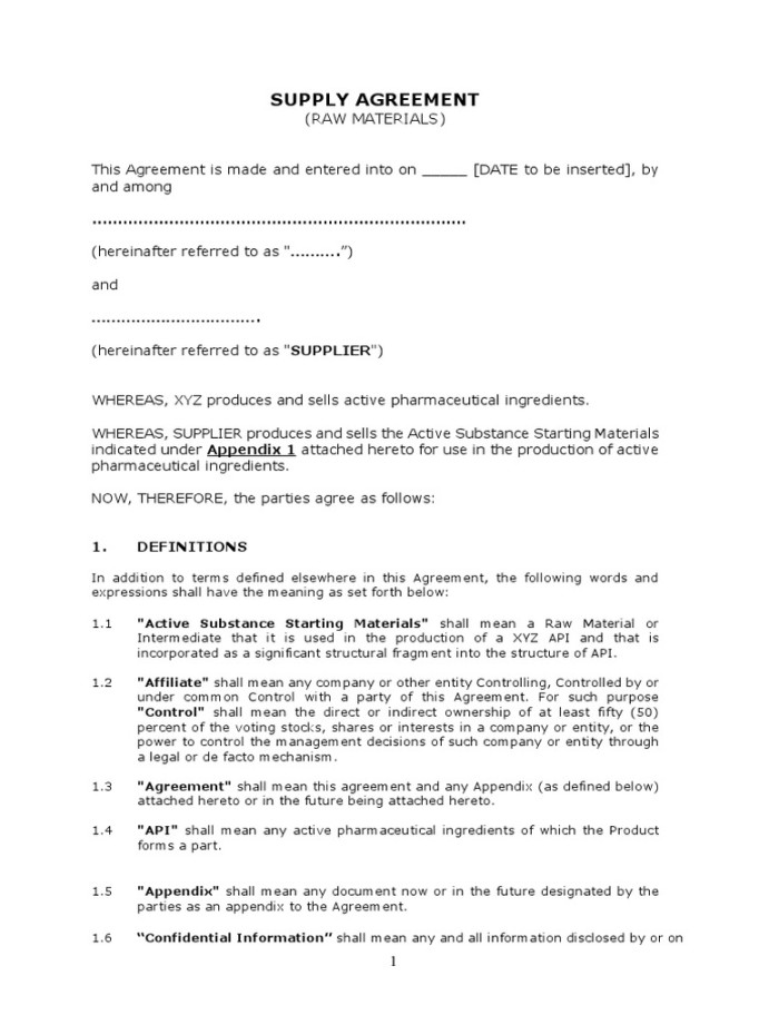 Supply Agreement: (Raw Materials)  PDF  Confidentiality