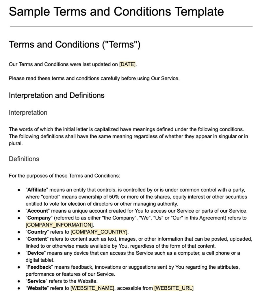 Terms & Conditions Template - TermsFeed