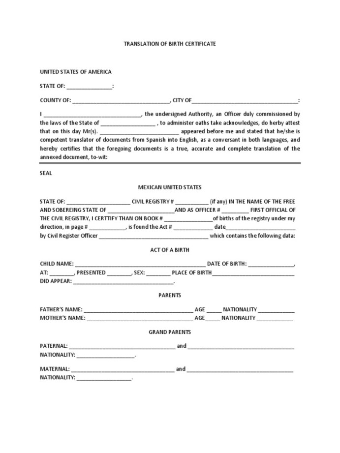 Translation of Birth Certificate  PDF