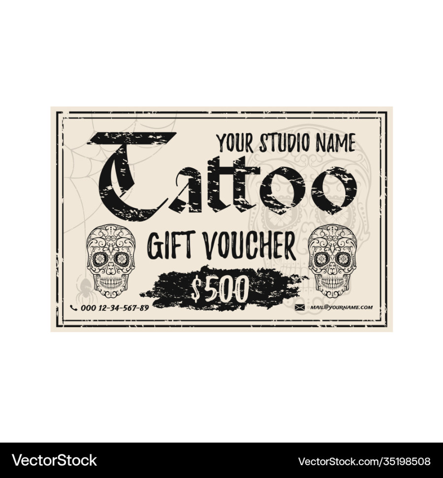 Vintage Tattoo Geschenk Gutschein Vorlage grunge Vektorbild