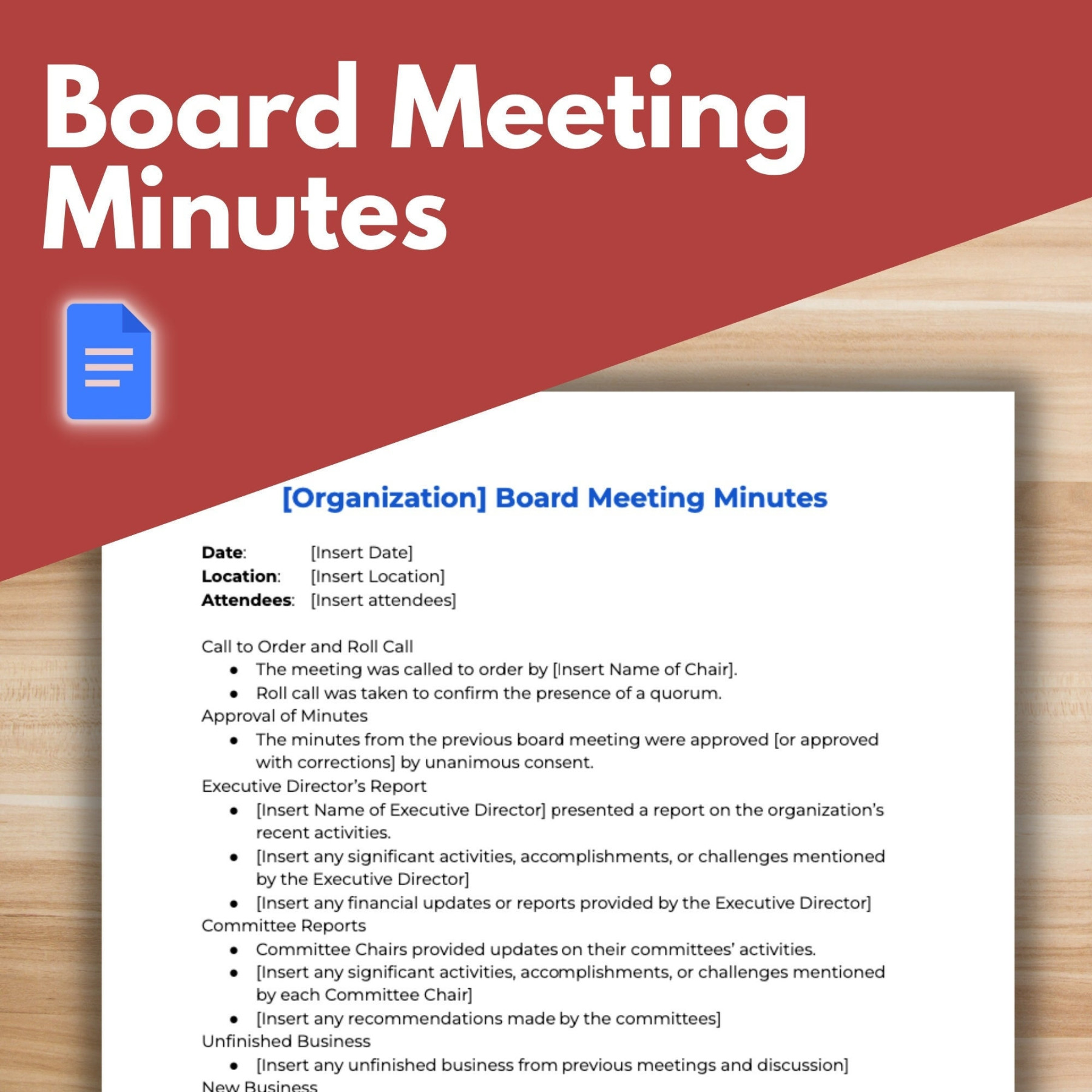 BOARD MEETING MINUTES Template Board of Directors, Nonprofit