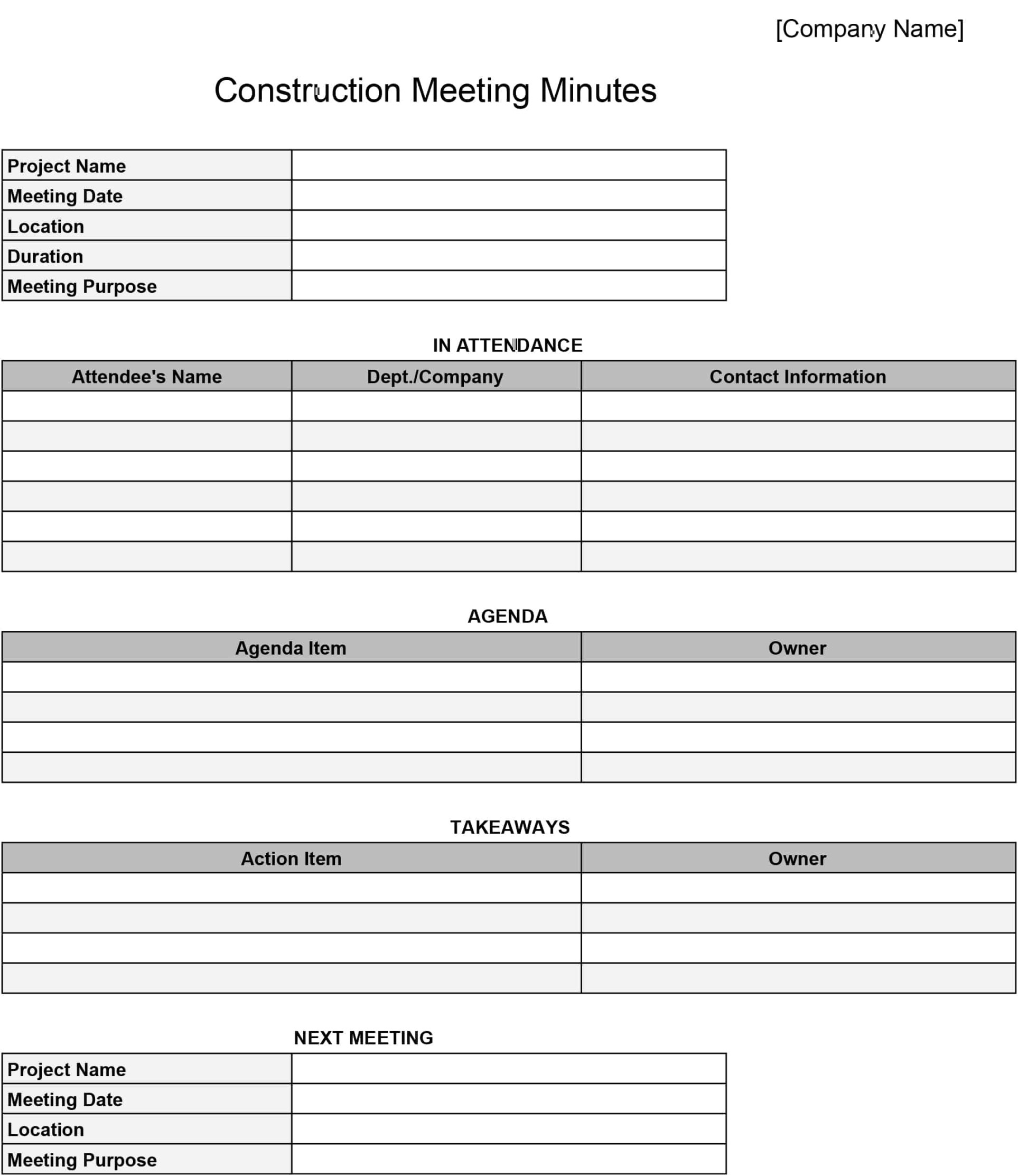 Construction Meeting Minutes Templates: Download & Print for Free!