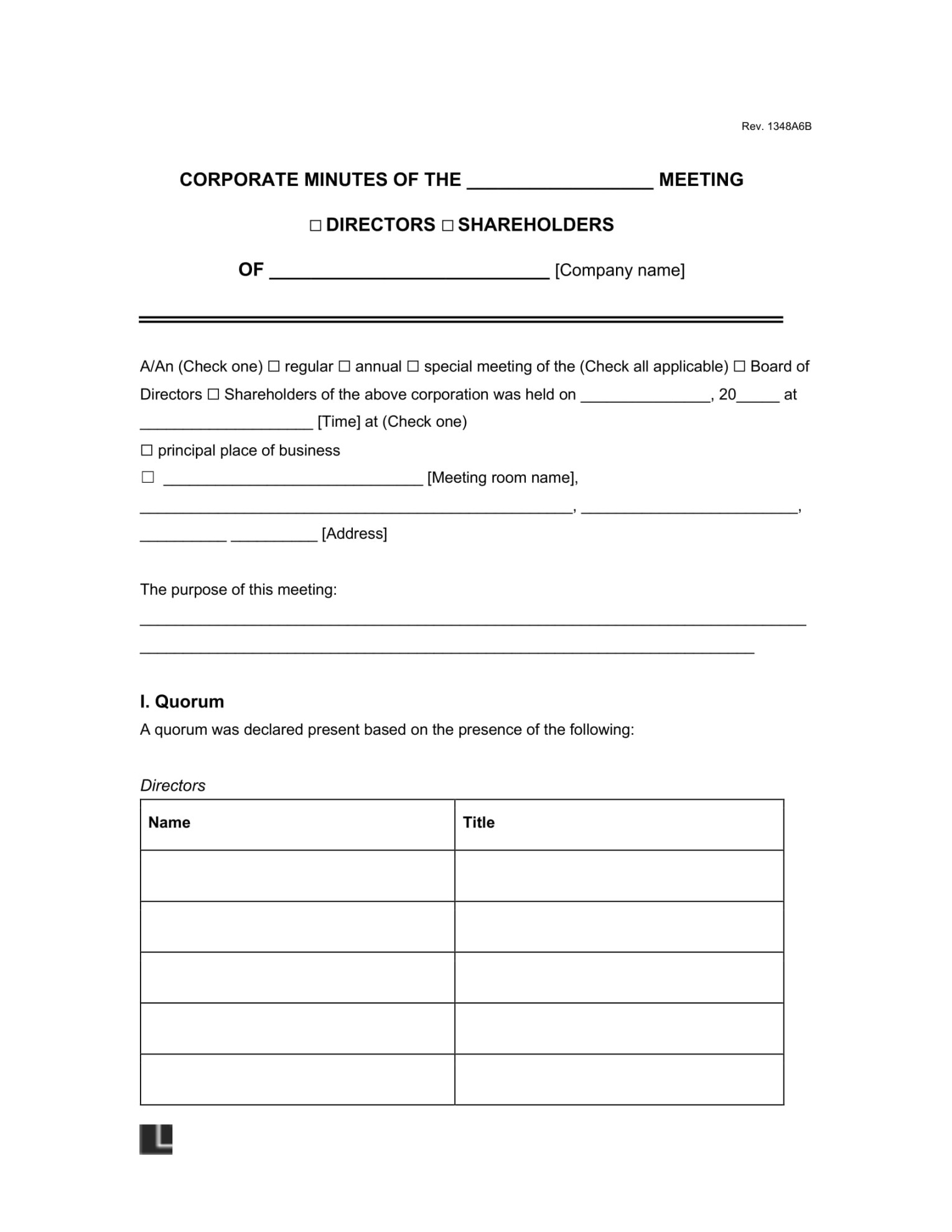 Free Corporate Minutes Template  PDF & Word