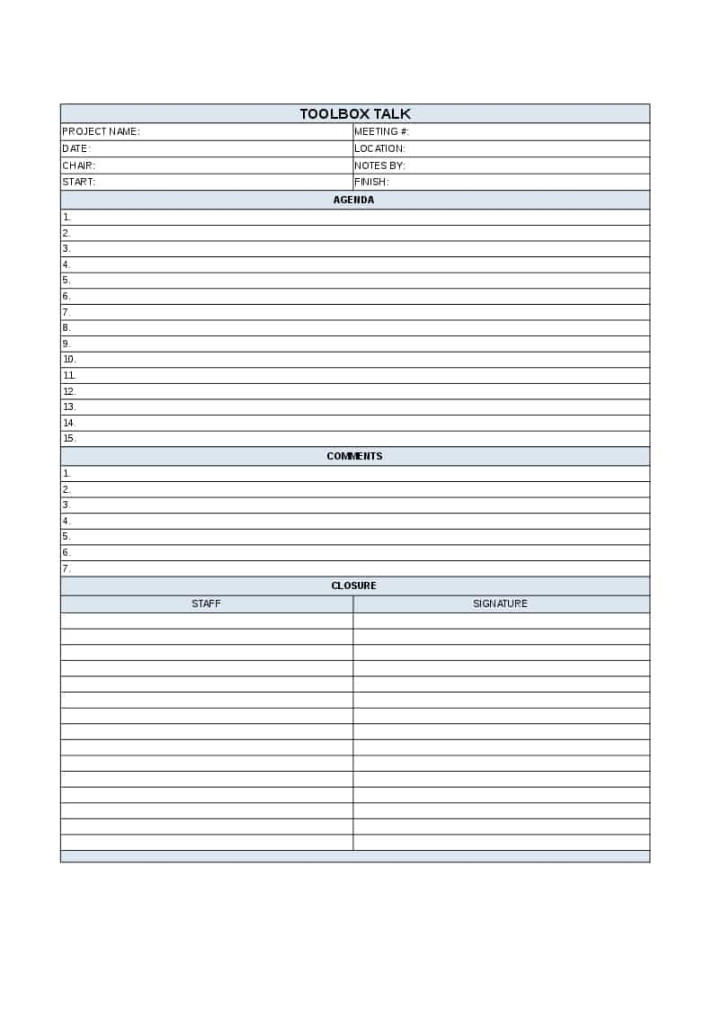 Free Toolbox Talk Template - Project Manager Store