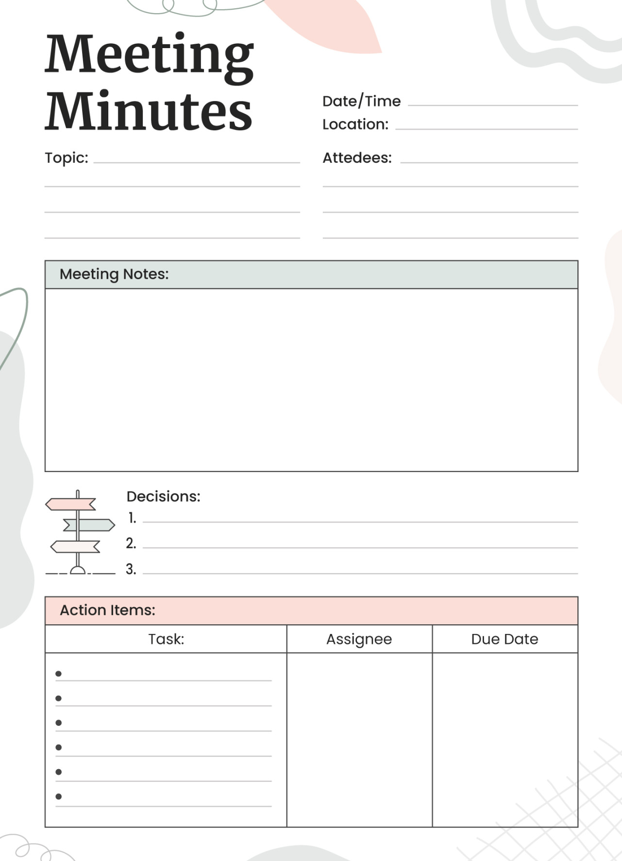 Meeting Minutes with Action Items Free Google Docs Template - gdoc