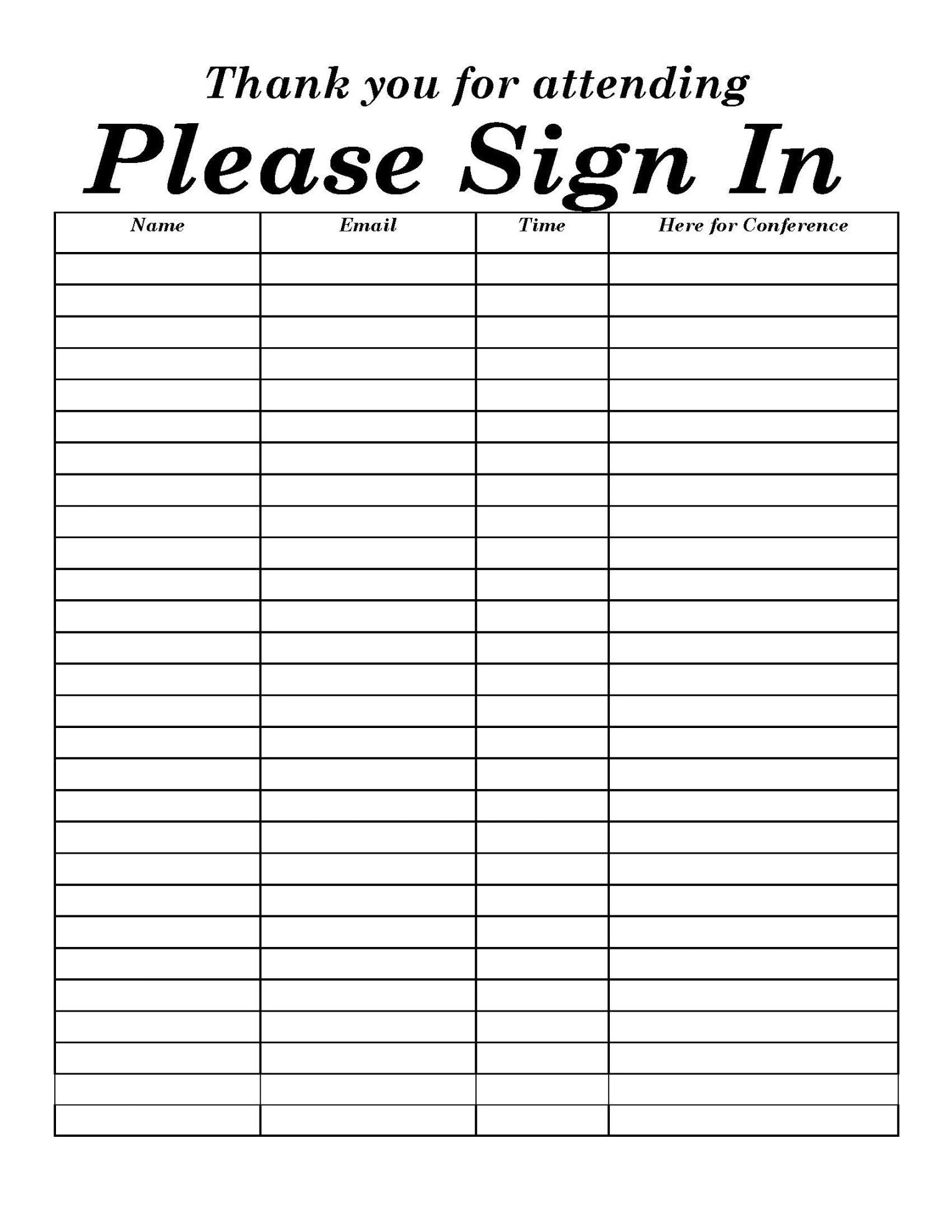 Open House Sign in Sheet Conference Instant Download DOC PDF Sign