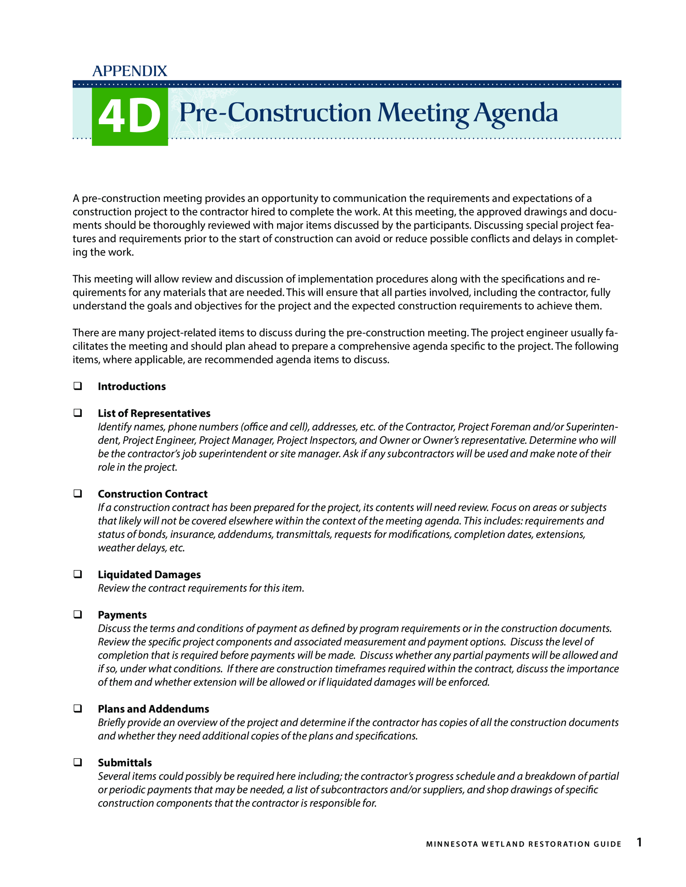 Pre Construction Meeting Agenda  Templates at