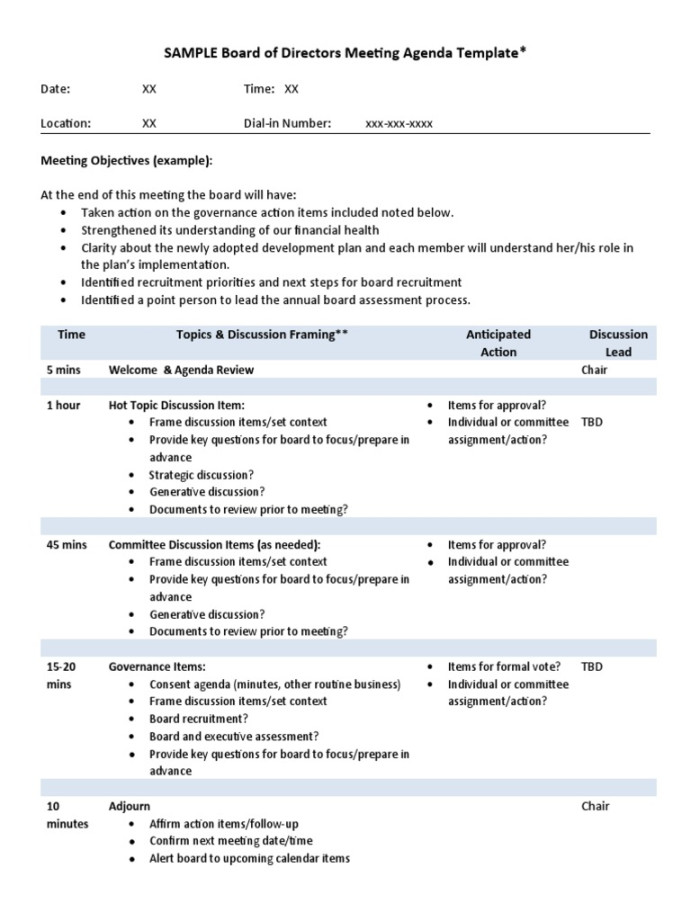 SAMPLE Board of Directors Meeting Agenda Template  PDF  Agenda