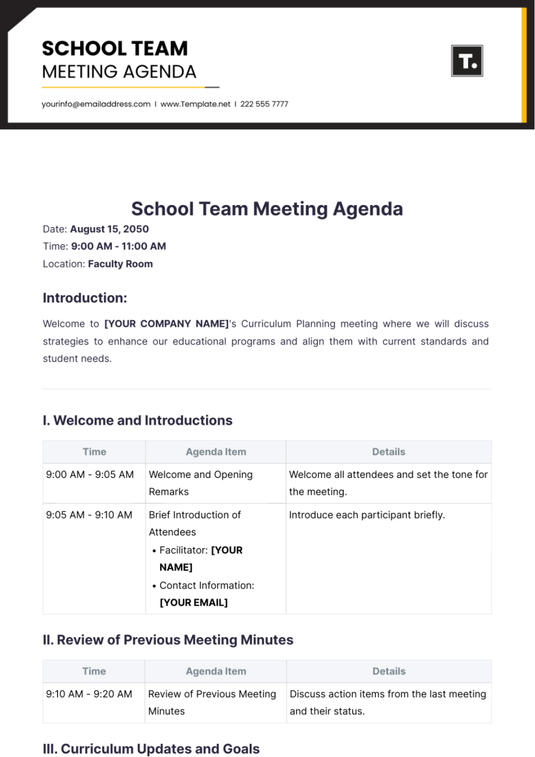 School Team Meeting Agenda Template - Edit Online & Download